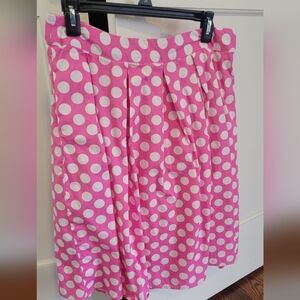 Pink Polka Dot Knee Length Skirt with Pockets